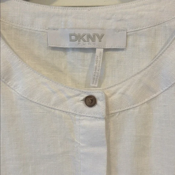 DKNY White 100% Linen Button-Up Blouse - Picture 2 of 5